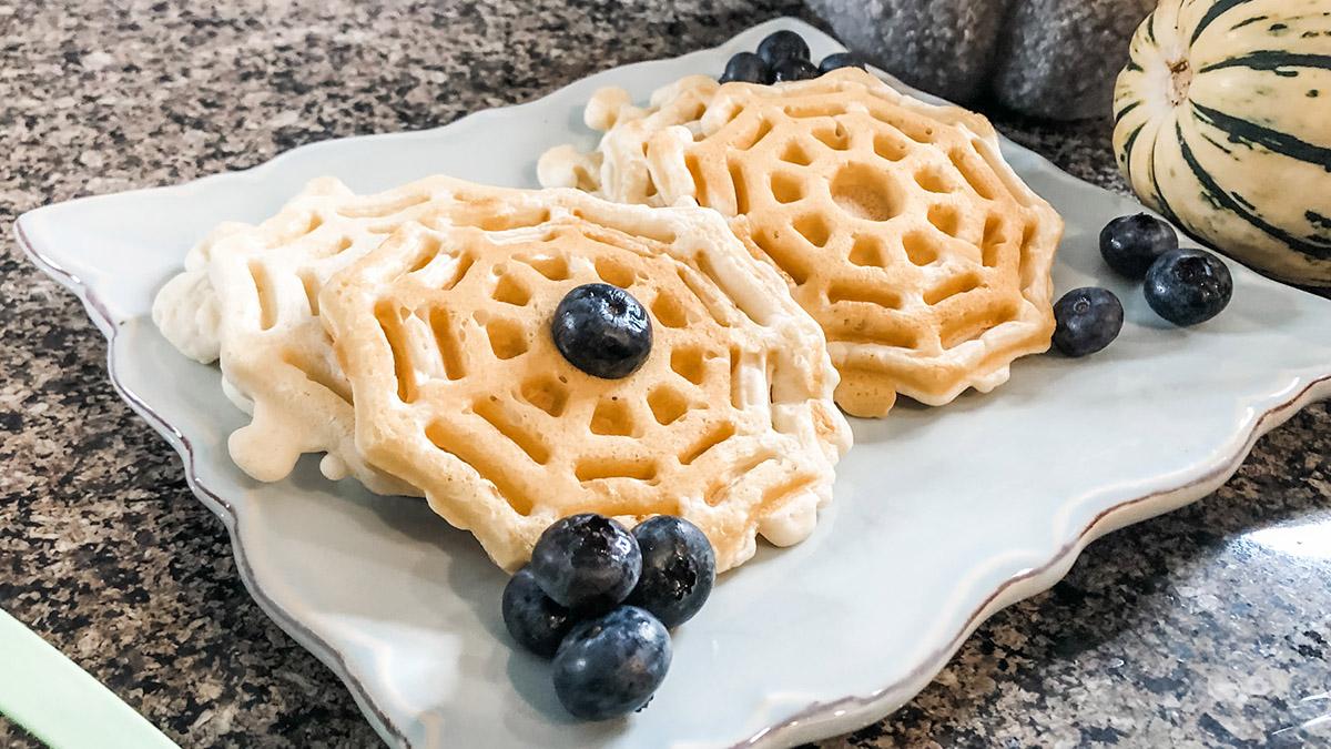 halloween hacks spider web waffles