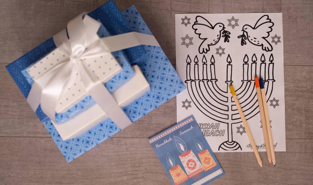 Hanukkah coloring sheet and card