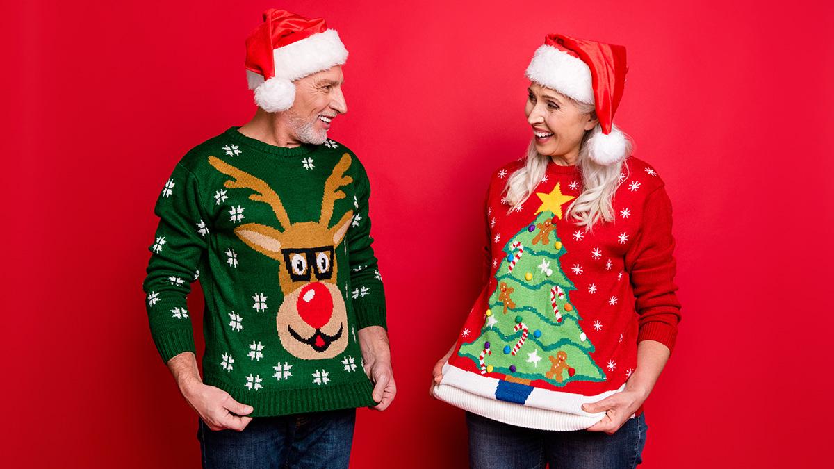 people at an ugly sweater party