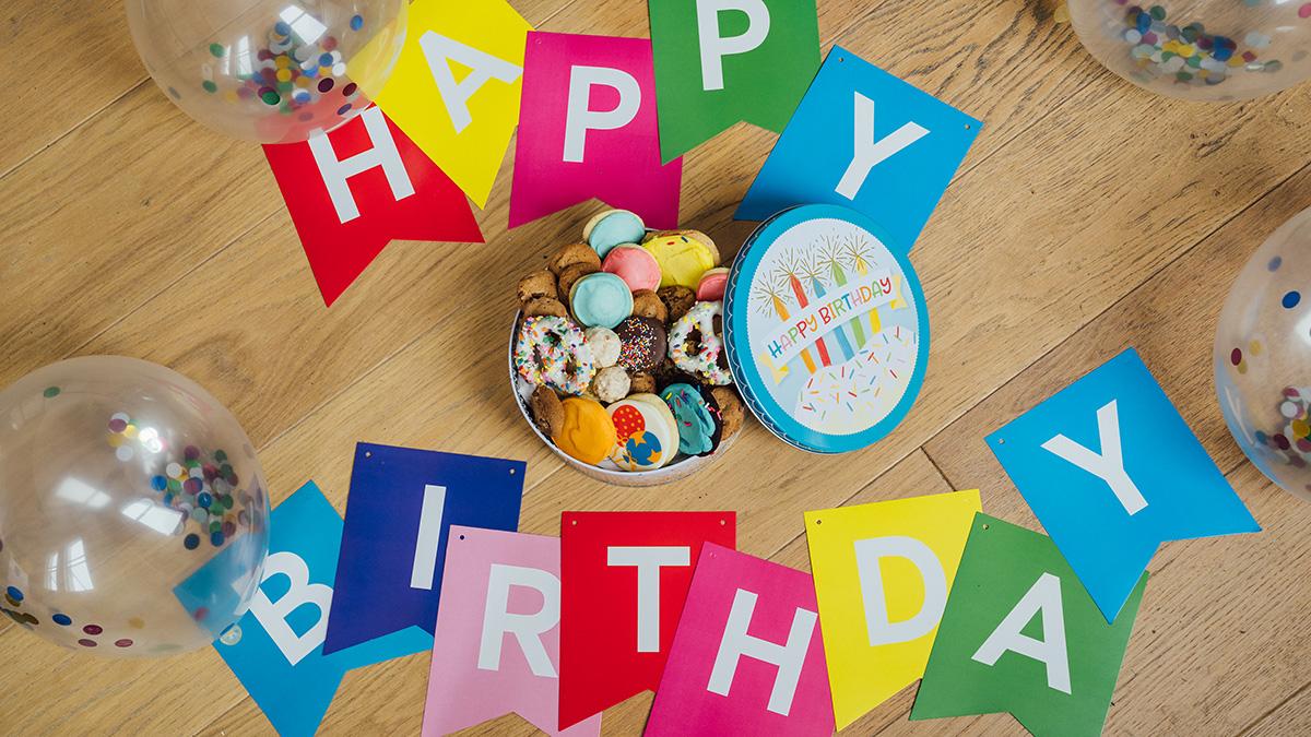 birthday cookies and decorations