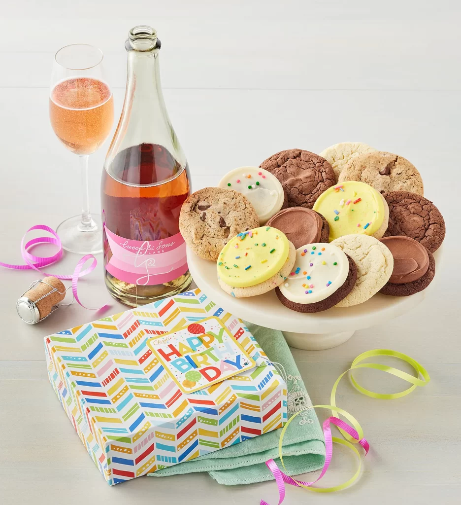 https://www.cheryls.com/blog/wp content/uploads///milestone birthday gifts with Cheryls® Birthday Cookies and Sparkling Wine x